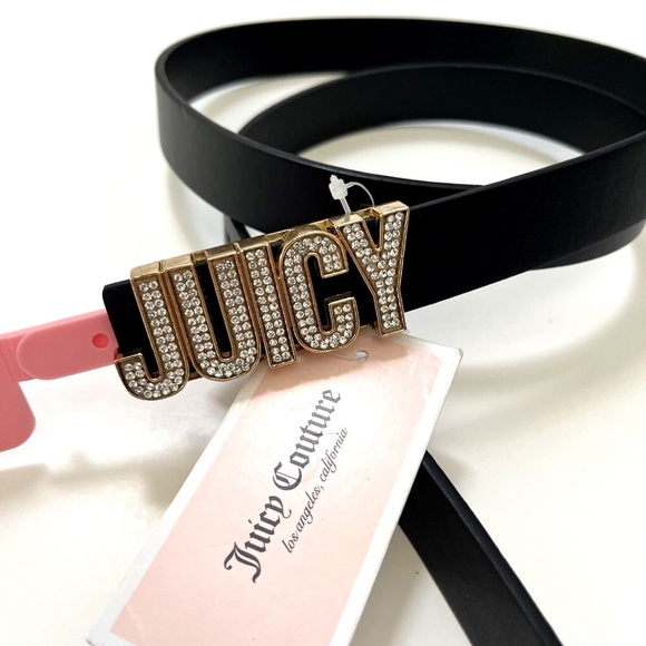 NWT Original JUICY COUTURE Rhinestone Belt Logo Brand Buckle Black Gold Large main image 4